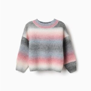 Jersey niña punto degradado ombré blanco rosa azul claro gris cuello redondo acanalado mangas largas puños acanalados bajo acanalado