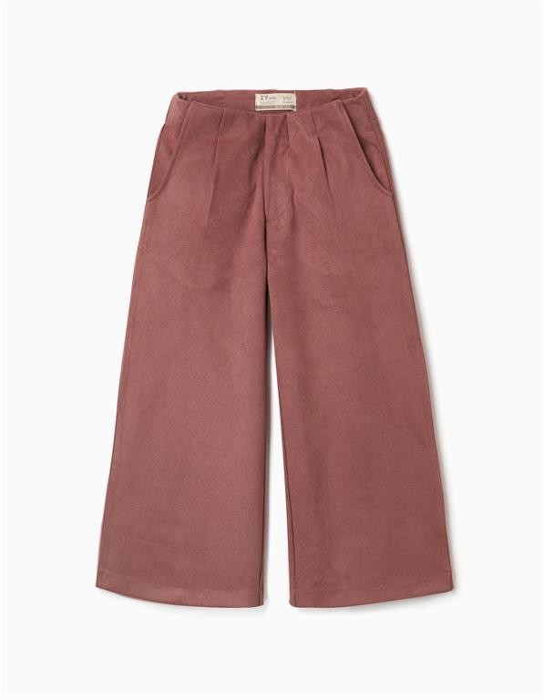 Pantalón niña pierna ancha rosa empolvado Zippy cintura ajustable botones cremallera trabillas