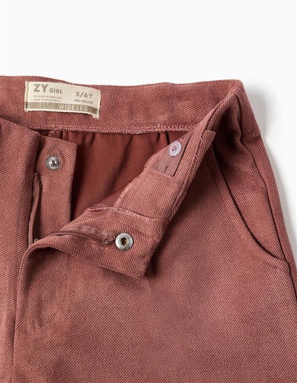 Pantalón niña pierna ancha rosa empolvado Zippy cintura ajustable botones cremallera trabillas