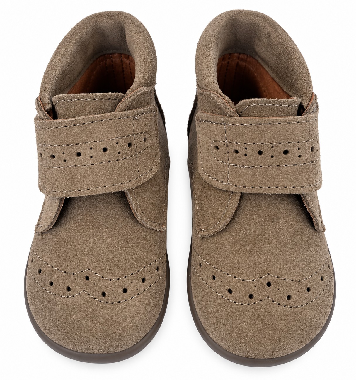 Botitas botas bebé niño niña serraje piel vuelta picados taupe velcro suela goma flexible azul marino FOR YOUNG PEOPLE MADE IN SPAIN interior forrado cuero camel talla 19, marca chuches