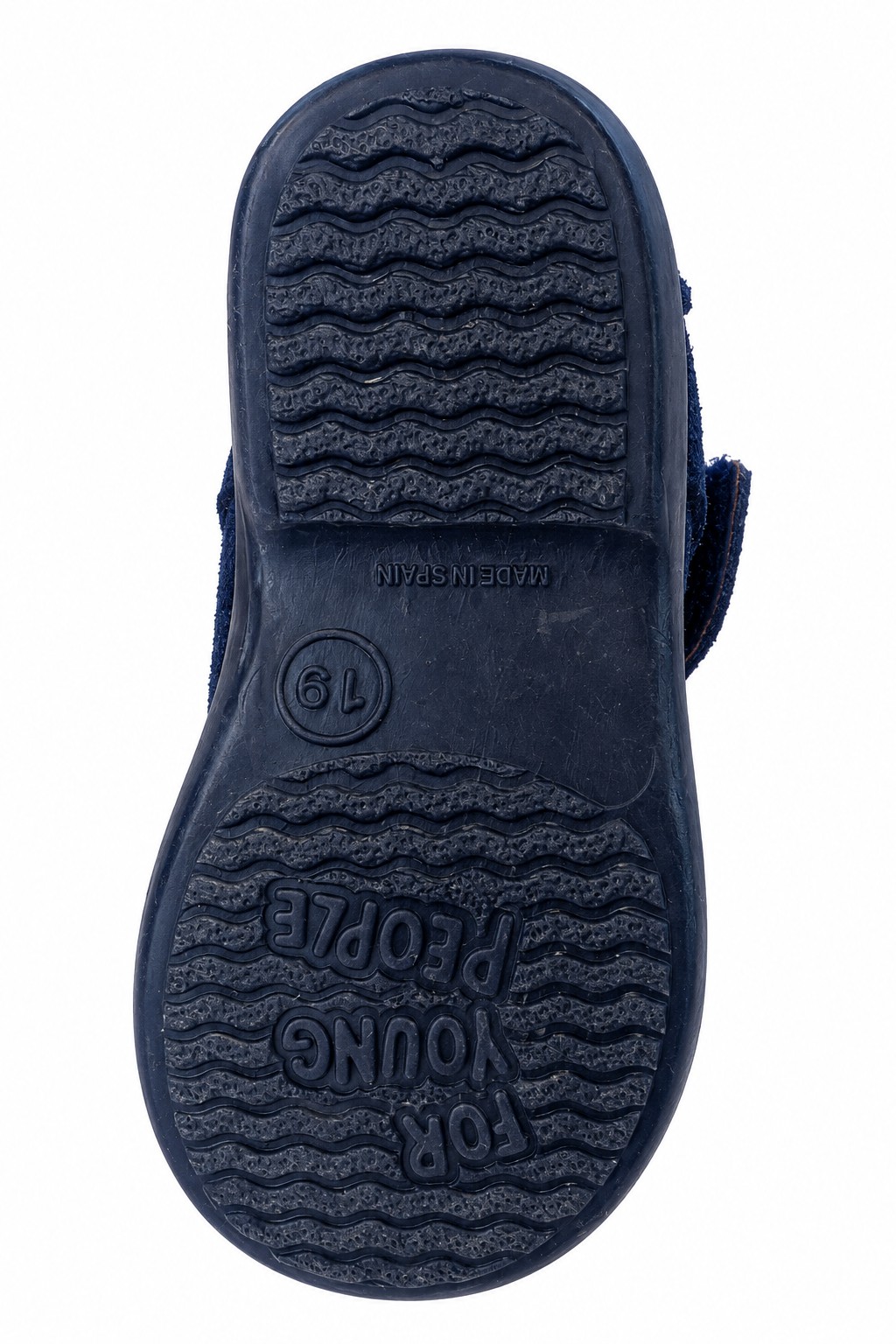 Botitas bebé niño niña serraje piel vuelta picados azul marino velcro suela goma flexible azul marino FOR YOUNG PEOPLE MADE IN SPAIN interior forrado cuero camel talla 19