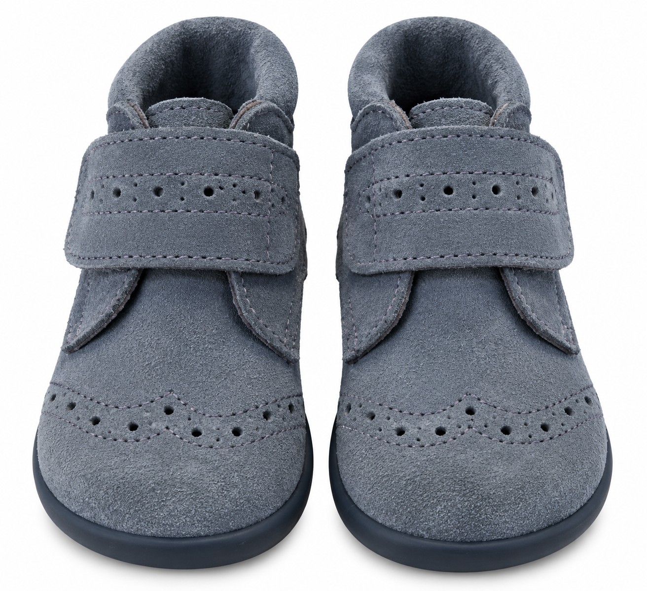 Botitas bebé niño niña serraje piel vuelta picados antique, gris velcro suela goma flexible azul marino FOR YOUNG PEOPLE MADE IN SPAIN interior forrado cuero camel talla 19 al 30 chuches