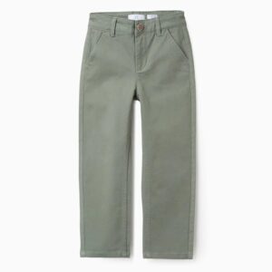 Pantalón chino niño verde militar oliva sarga algodón elastano corte slim bolsillos laterales traseros cintura ajustable elásticos botones trabillas cremallera botón decorativo Big Me Ref 31073595009, zippy