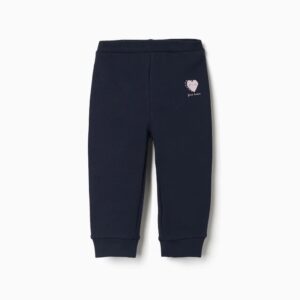 Pantalón bebé niña azul marino mezcla algodón elastano forro perchado corte pitillo corazón estampado rosa claro free heart cintura elástica ajustable elásticos botones dobladillos ajustados Ref 31081439006. zippy