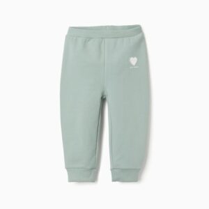 Pantalón bebé niña verde claro menta mezcla algodón elastano forro perchado corte pitillo corazón estampado blanco free heart cintura elástica ajustable elásticos botones dobladillos ajustados Ref 31081439019, zippy