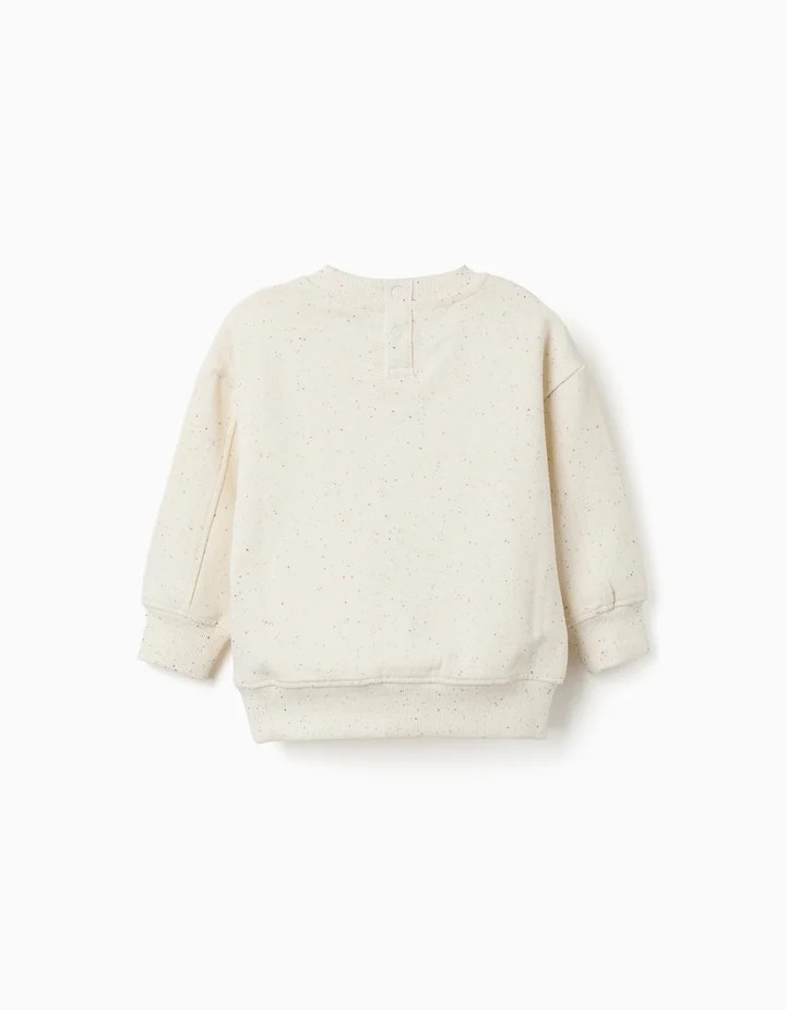 Sudadera bebé niño beige claro crema 100% algodón hilos coloridos moteados rojo azul verde amarillo naranja estampado triángulo relieve azul eléctrico bolsillo canguro hombros caídos automáticos espalda puños bajo acanalados cuello redondo Ref 31081534041, zippy