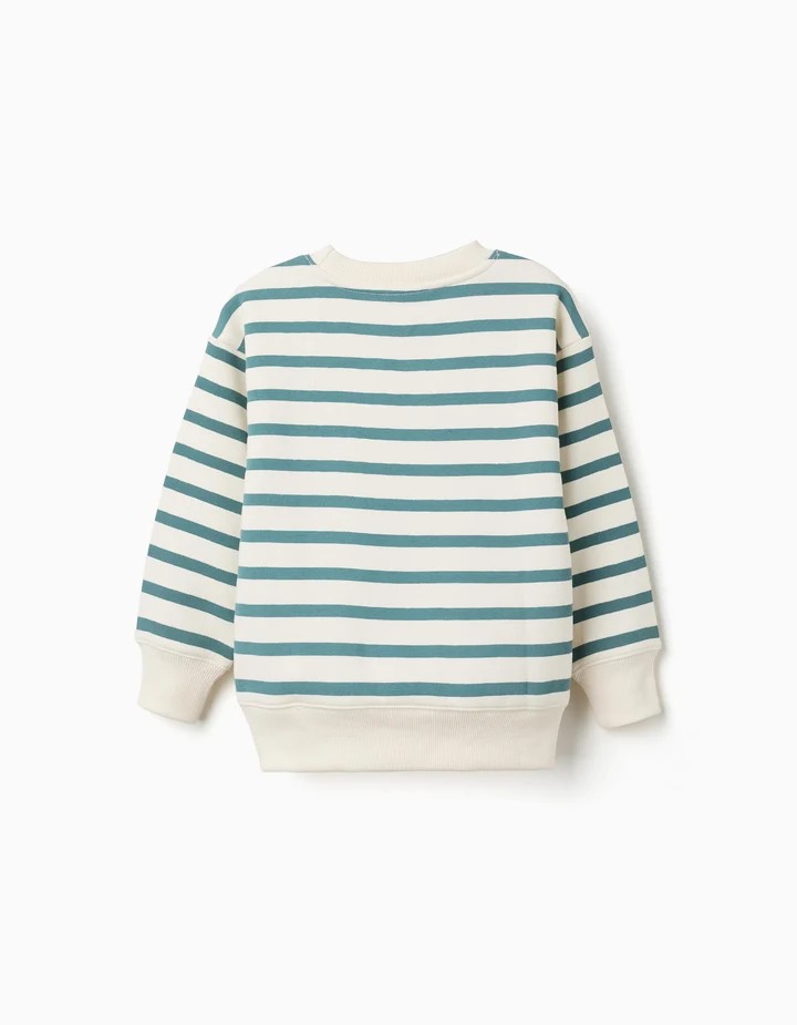Sudadera niño rayas azul verdoso blanco roto crema forro perchado algodón estampado Look azul marino hombros caídos extremos acanalados cuello redondo otoño invierno Ref 31081600766