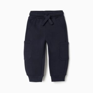 Pantalón chándal bebé niño azul marino mezcla algodón forro perchado cintura elástica ajustable cordón bolsillos cargo laterales puños tobillos acanalados Ref 31081654006, zippy
