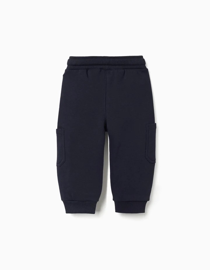Pantalón chándal bebé niño azul marino mezcla algodón forro perchado cintura elástica ajustable cordón bolsillos cargo laterales puños tobillos acanalados Ref 31081654006, zippy
