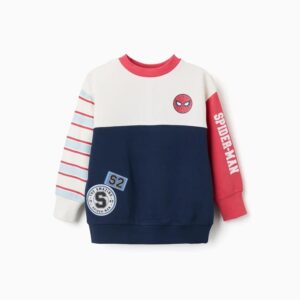 Sudadera niño Spider-Man Marvel 100% algodón perchado bloques color blanco roto crema azul oscuro marino rojo teja coral rayas azul claro estampado logo cabeza Spider-Man parches THE AMAZING SPIDER-MAN 1962 S 62 hombros caídos cuello redondo puños bajo acanalados Ref 31082484041, zippy