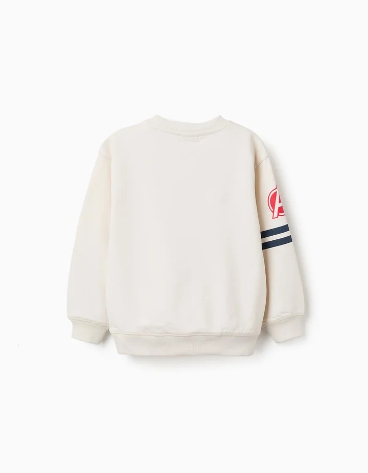 Sudadera niño blanca roto crema 100% algodón perchado estampado relieve Los Vengadores Marvel Hulk Capitán América Iron Man Thor logo AVENGERS EARTH'S MIGHTIEST HEROES logo A rojo franjas azul marino manga hombros caídos cuello redondo puños bajo acanalados Ref 31082484041, zippy