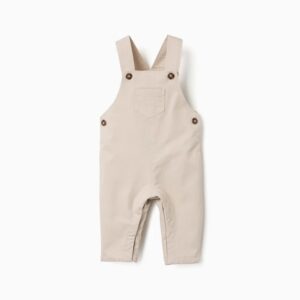 Peto recién nacido bebé algodón sarga beige claro arena tirantes ajustables botones marrón jaspeado bolsillo delantero automáticos entrepierna elástico espalda abertura lateral Ref 31082736021, zippy