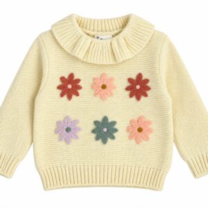 Jersey bebé niña amarillo claro crema punto algodón cuello babero volantes fruncido flores bordadas relieve rosa empolvado verde menta lila rojo teja marrón claro manga larga puños bajo acanalados entretiempo., marca zippy