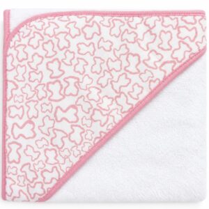 Capa de baño bebé algodón 100% 80x80cm capucha estampado conejitos osos rosa blanco ribete rosa tejido rizo suave absorbente