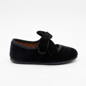 Merceditas niña Chuches terciopelo negro lazo extraíble velcro cierre empeine interior cuero ecológico suela fina flexible antideslizante