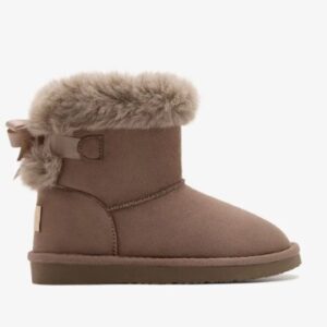 Botas australianas niña niño lazo marrón topo grisáceo microfibra Water-repellent forro pelo sintético beige marrón claro suela goma plantilla textil Conguitos invierno