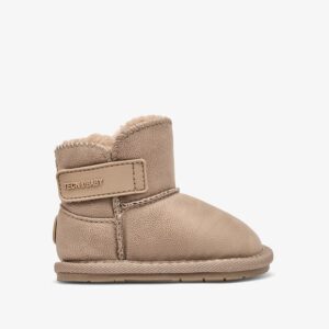 Botas australianas respetuosas bebé taupe microfibra forro pelo sintético beige marrón claro suela goma flexible horma neutra puntera ancha cierre tira adherente velcro TECNOBABY by Conguitos primeros pasos otoño invierno