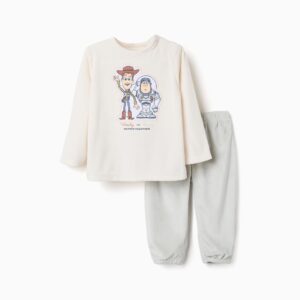 Pijama bebé Disney Baby Toy Story felpa suave blanco roto crema gris claro verde agua estampado Woody Buzz Lightyear texto Woody and Buzz BETTER TOGETHER automáticos hombro cintura elástica bajos elásticos