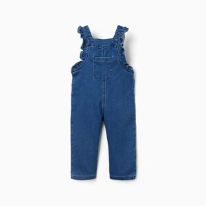 Peto vaquero zippy bebé niña denim azul medio tirantes ajustables botones metálicos volantes fruncidos cierre lateral botones metálicos bolsillo parche pecho bolsillos parche traseros cierre automáticos entrepierna