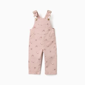 Peto bebé niña zippy rosa empolvado estampado floral flores hojas rosa beige burdeos tirantes ajustables hebillas metálicas doradas automáticos cierre lateral automáticos bolsillo parche pecho bolsillos parche traseros cierre automáticos entrepierna sarga algodón