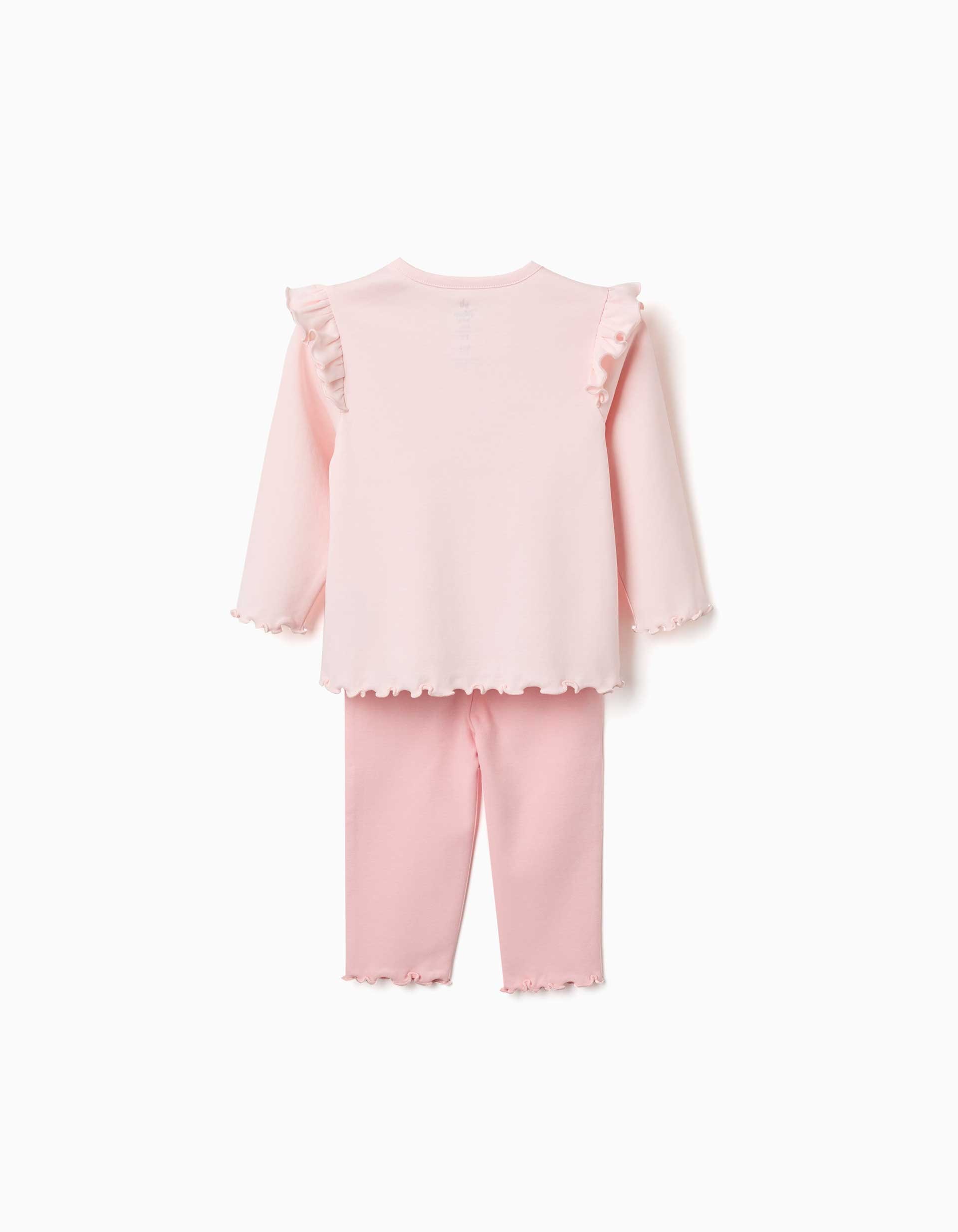 Pijama bebé niña Disney Minnie Mouse Fígaro camiseta manga larga rosa claro volantes hombros bajo puños ondulados estampado Minnie globo corazón Fígaro texto MINNIE and FIGARO daydreaming automáticos hombro leggings rosa intenso cintura elástica zippy