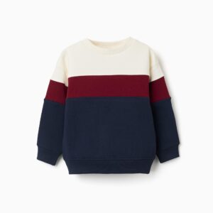 Sudadera bebé niño Zippy bloques color horizontal blanco roto crema burdeos granate azul marino cuello redondo puños bajo acanalados felpa suave perchado