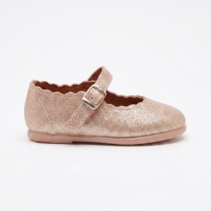 Merceditas niña Chuches glitter rosa purpurina hebilla metálica plateada borde ondulado empeine interior piel cuero ecológico suela fina flexible antideslizante