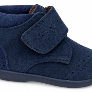 Botitas bebé niño niña serraje piel vuelta picados azul marino velcro suela goma flexible azul marino FOR YOUNG PEOPLE MADE IN SPAIN interior forrado cuero camel talla 19
