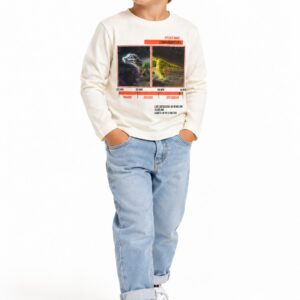 Camiseta niño dinosaurio T-Rex efecto 3D lenticular cambia imagen manga larga Tuc Tuc blanco roto
