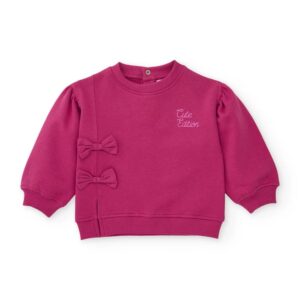 Sudadera niña felpa fucsia lazos decorativos manga abullonada bordado Cute Edition botones espalda