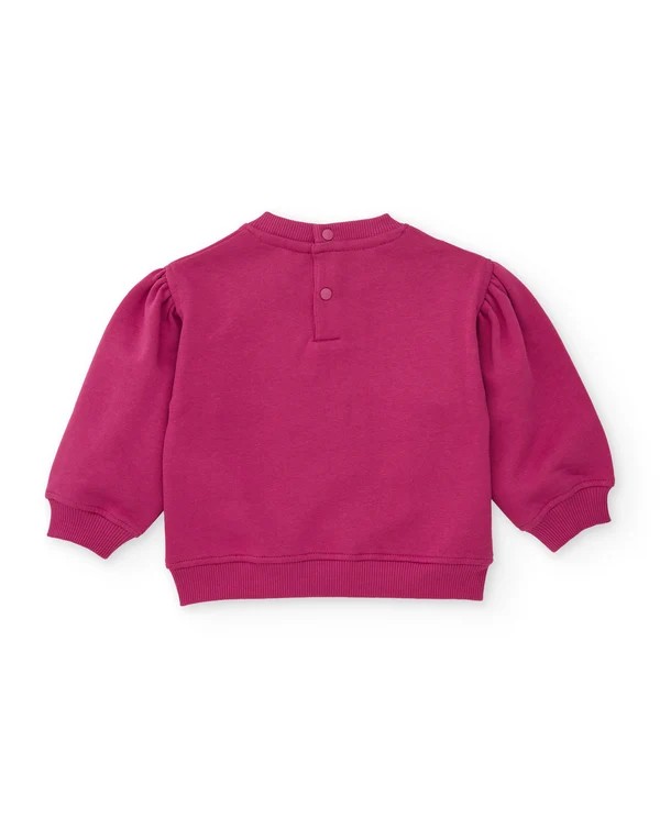 Sudadera niña felpa fucsia lazos decorativos manga abullonada bordado Cute Edition botones espalda Sudadera niña felpa fucsia lazos decorativos manga abullonada bordado Cute Edition botones espalda
