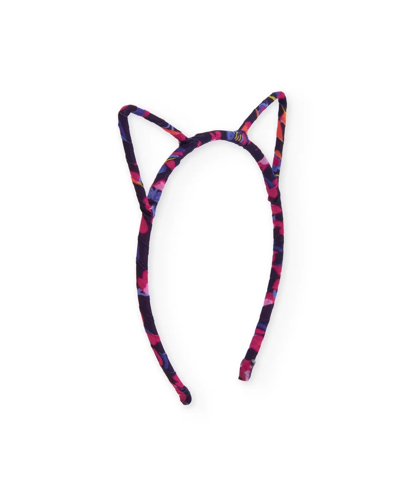 Diadema rígida para niña con orejas de gato y estampado abstracto de colores fucsia y azul