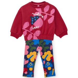 Conjunto niña sudadera roja nature lover y leggings azul marino estampado flores setas Tuc Tuc