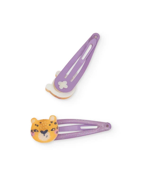 Pinzas del pelo de la marca tuc tuc, color lila y con tigre