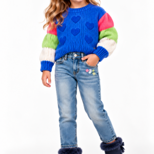 Vaqueros para niña color azul claro con flores bordadas Tuc Tuc