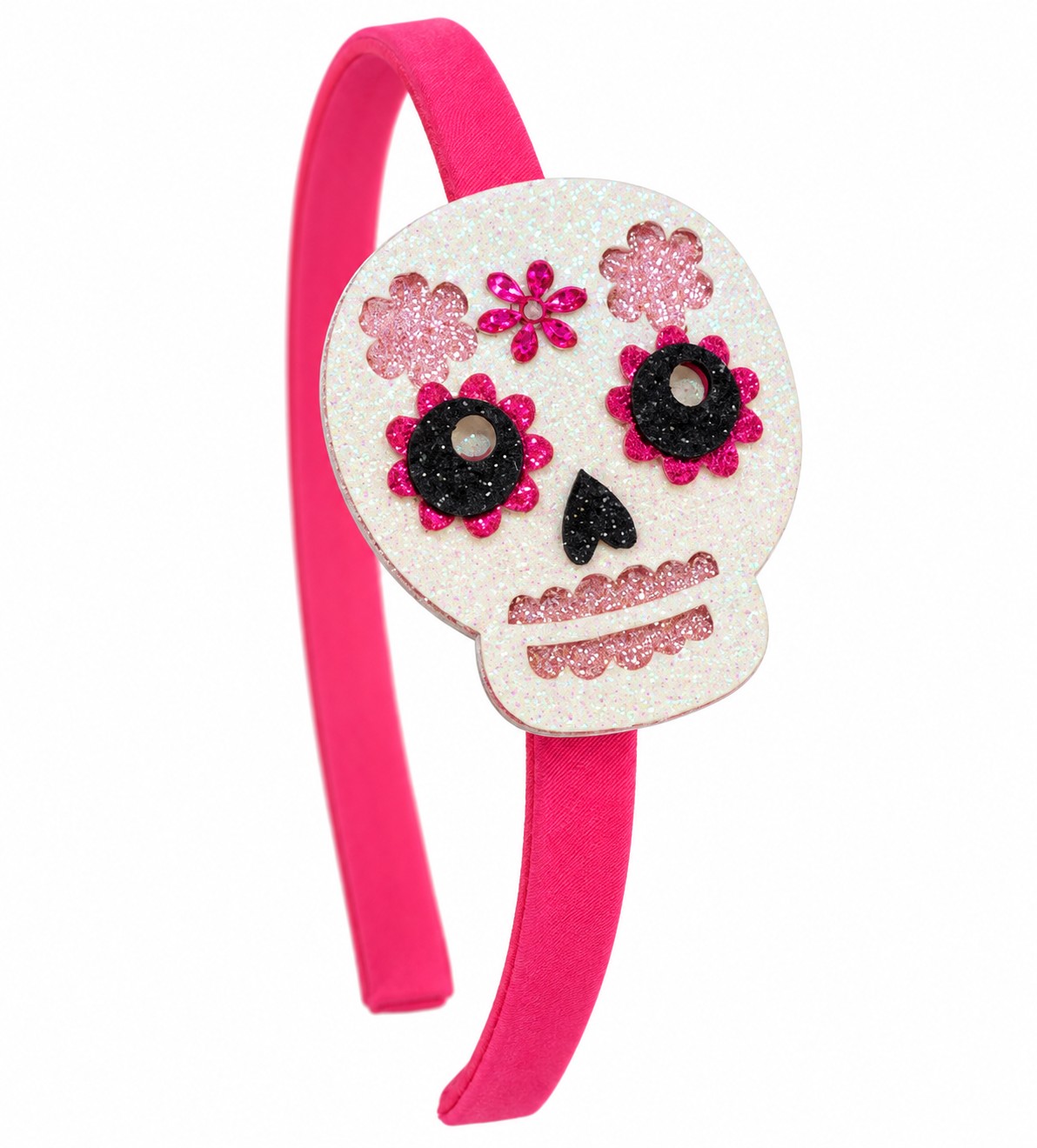 Diadema bonita para Halloween de Calavera con Birllo en rosa
