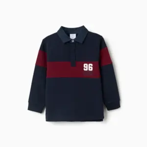 Polo rugby niño azul marino raya roja burdeos 100% algodón estampado 96 WEEKEND HOBBIES cuello clásico botones media tapeta puños acanalados dobladillo asimétrico aberturas laterales ZY COLLECTION Ref 31082403015