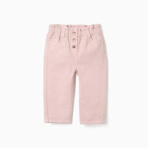Pantalón sarga bebé niña rosa claro mezcla algodón elastano ajuste baggy ancho cintura paperbag elástica ajustable elásticos botones bolsillos laterales cierre automáticos botones bronce trabillas Ref 31082545038