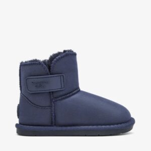 Botas australianas barefoot bebé niño niña azul marino claro piel sintética efecto ante forro pelo sintético azul oscuro suela TPR flexible zero drop puntera ancha cierre tira adherente velcro Conguitos GoFlex otoño invierno