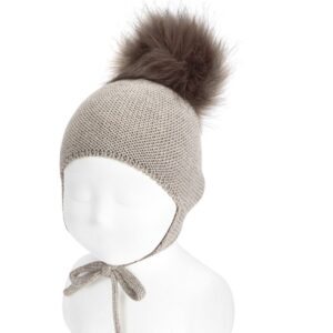 GORRO MEZCLA MERINO CON OREJERAS Y BORLA DE PELO TURRON