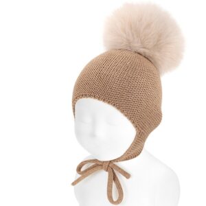 Gorro mezcla merino con orejeras y borla de pelo BISCUIT