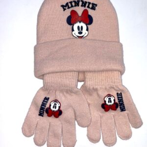 Conjunto gorro y guantes niña Minnie Mouse Disney color rosa punto suave gorro pompón parche Minnie bordado guantes a juego