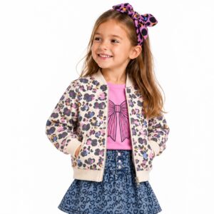 Diadema niña rígida con nudo y estampado animal print leopardo en lila, negro, amarillo y azul.
